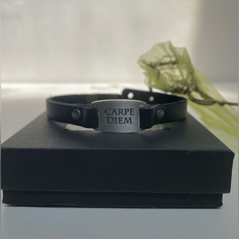 Dillon Rogers Leather Bracelet Carpe Diem Bracelet Black 9 inches total length